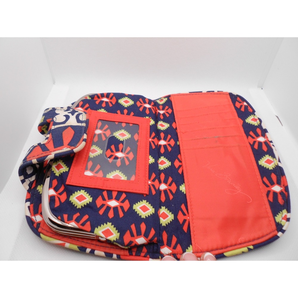 Vera Bradley Retired Sun Valley Clutch Wallet Navy Orange Green 7.5" Long - Picture 7 of 8